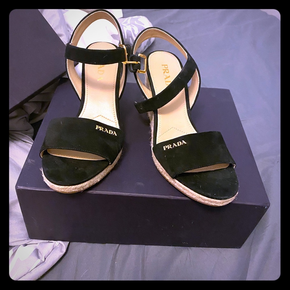 Prada Suede Wedge Calzature Sandals Size 39